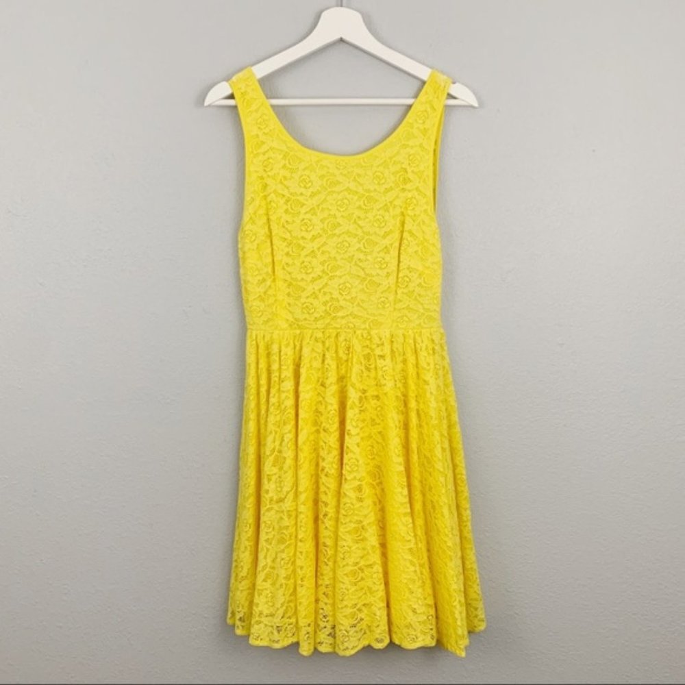 Anthro Pins And Needles Yellow Floral Laca Dress